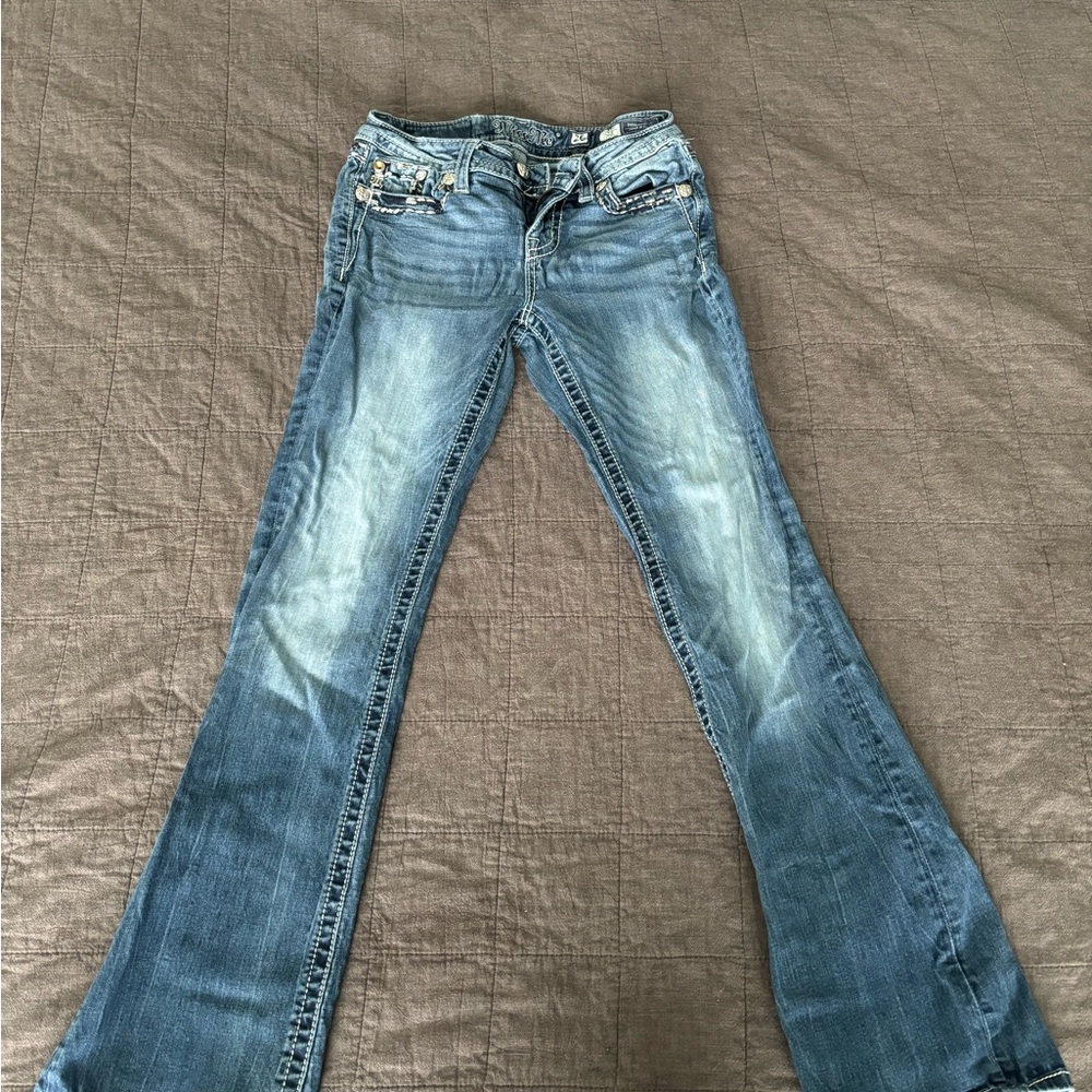 Miss Me Blue Boot Cut Jeans with Vintage Fading